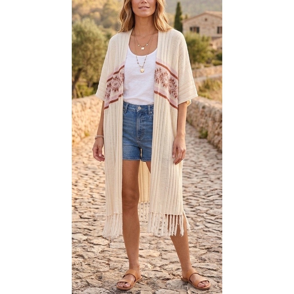 Hem & Thread Cardigan Duster Women's S/M Poncho Southwest Fringe Boho Festival